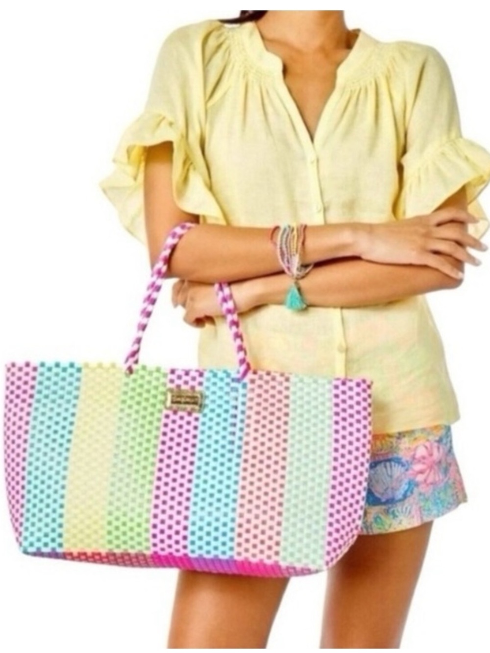 Lilly Pulitzer Vibrant Multicolored Woven Oversized Tote Bag